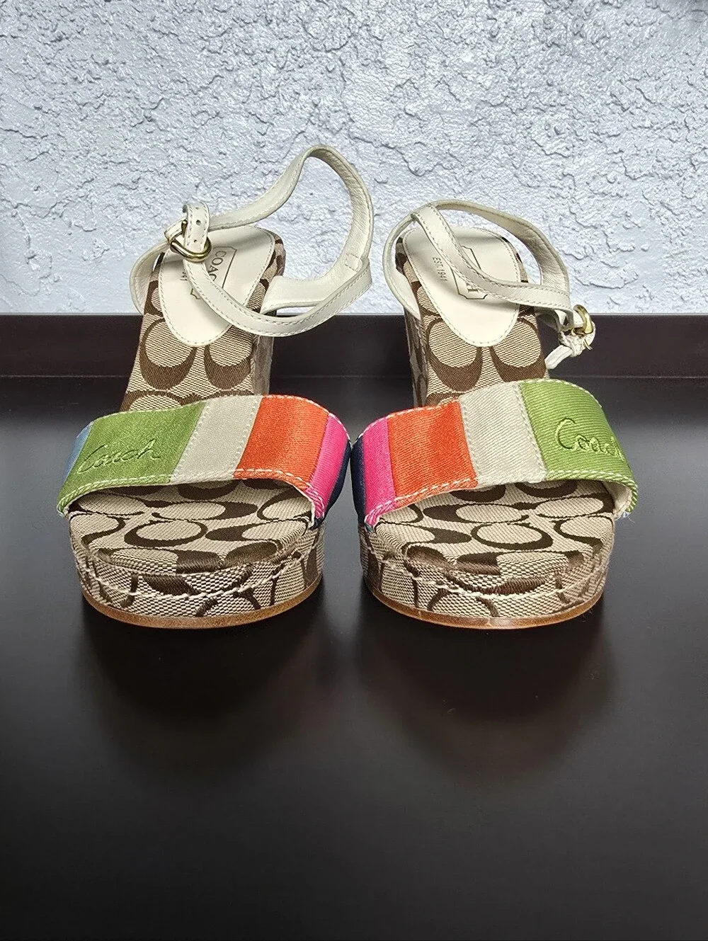 Rarely Worn Coach Size 8 Klara Rainbow Strap Wedge Sandals